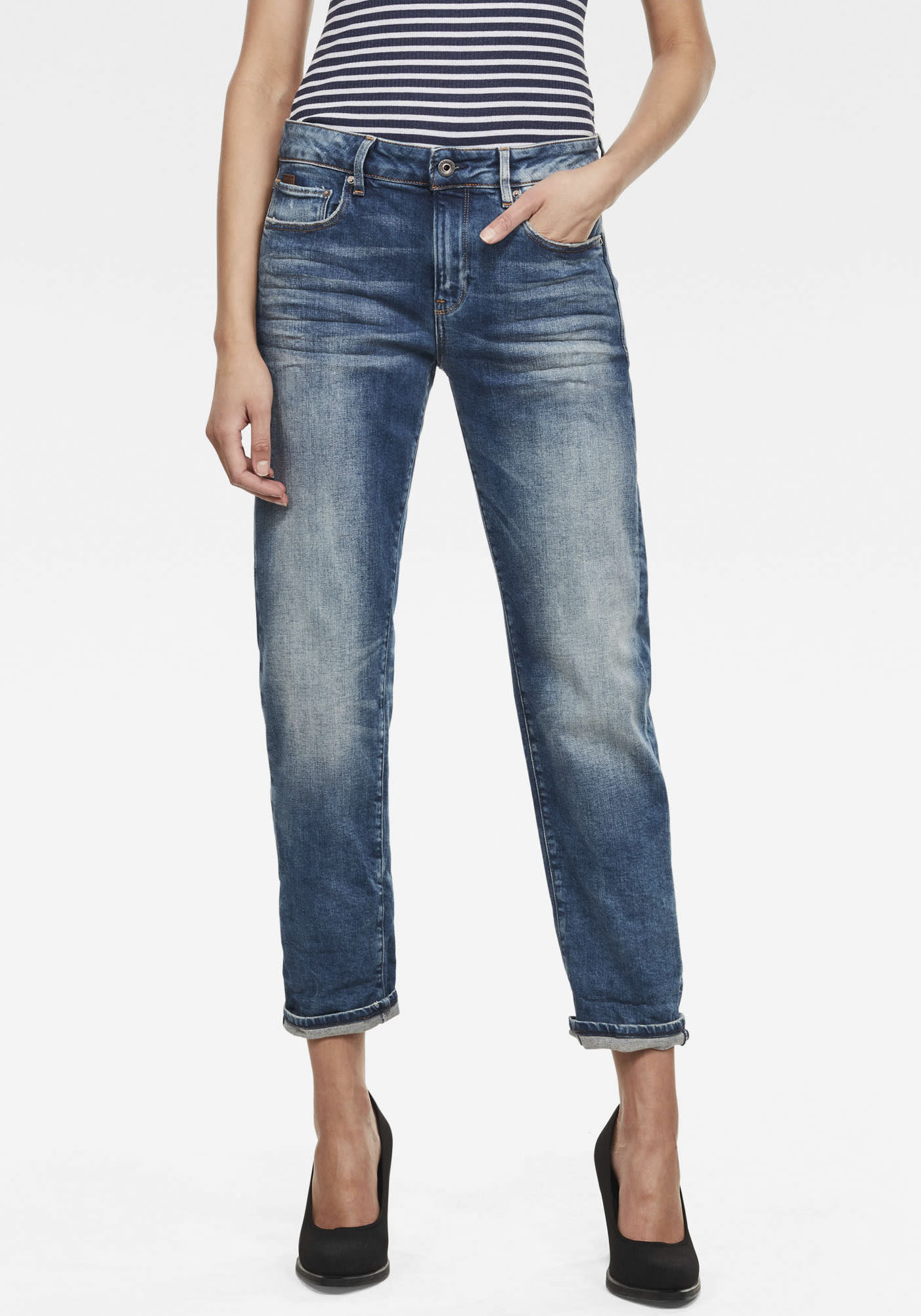 Boyfriend-Jeans G-STAR "Kate Boyfriend", Damen, Gr. 30, Länge 30, blau (vintage azure (blau used)), Denim/Jeans, Obermaterial: 99% Baumwolle, 1% Elasthan, straight fit normal, Jeans, mit authentischen Used Effekten