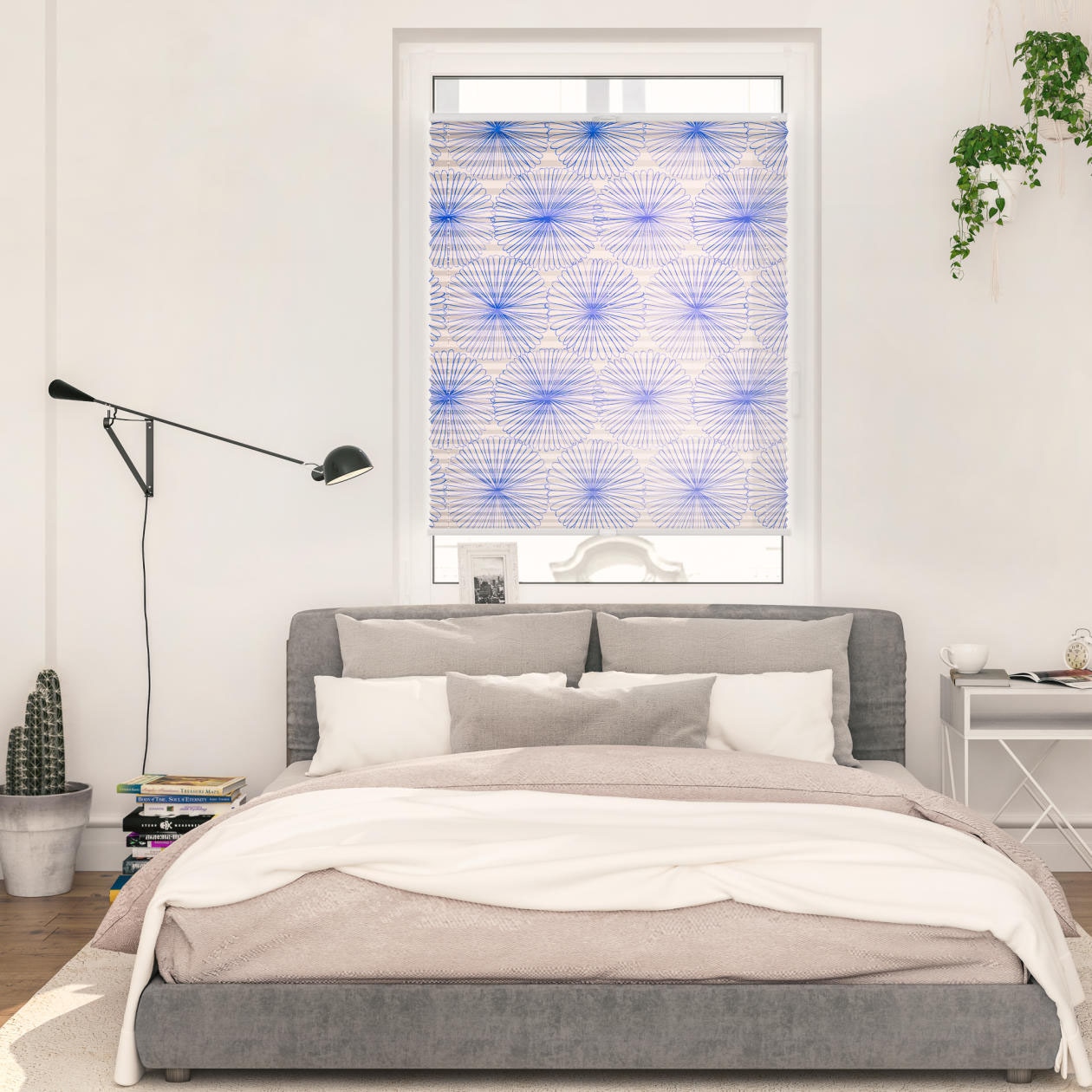 Plissee LICHTBLICK ORIGINAL "Plissee Klemmfix, ohne Bohren, blickdicht, Flower wheel - Blau", blau (blau, weiß, weiß), B:90cm H:130cm, Obermaterial: 100% Polyester, Plissees