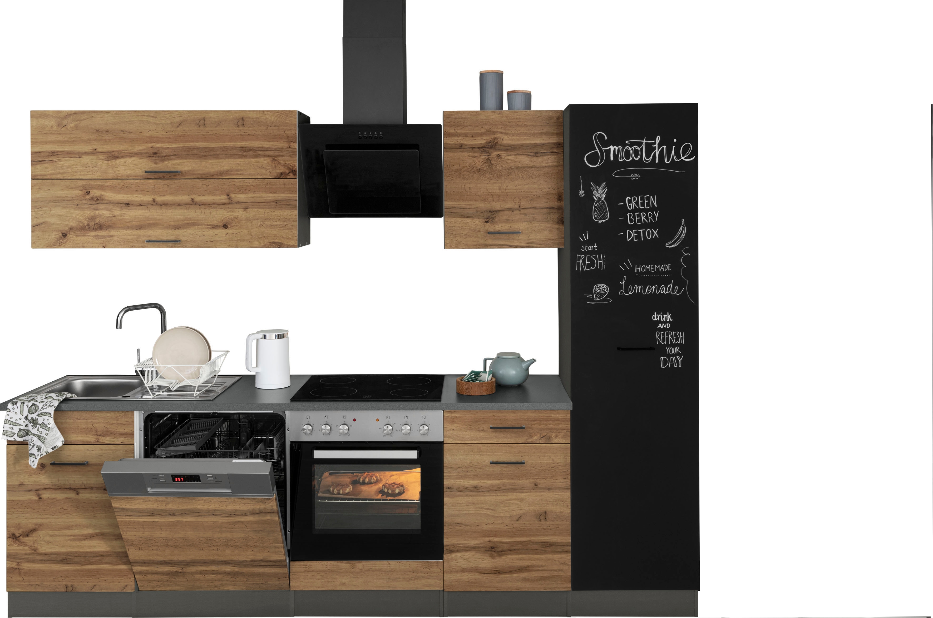 Küchenzeile KOCHSTATION "KS-Trier", grau (küche: grau, korpus: grafit, arbeitsplatte: anthrazit), B:270cm T:60cm, Komplettküchen-Sets, Küchenzeile, ohne E-Geräte, Breite 270 cm Image