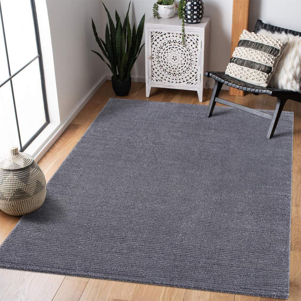 Teppich CARPET CITY "Friseé-Teppich FANCY900", grau, B:200cm H:12mm L:290cm, Polypropylen, Teppiche, Läufer, Kurzflor, Einfarbig, 3D-Optik, Streifen Look, Wohnzimmer Image