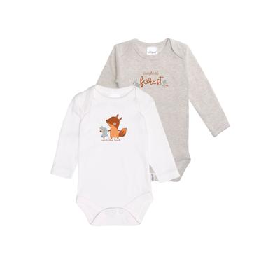 Body LILIPUT, Baby, Gr. 62/68, EURO-Größen, grau (grau, weiß), 100% Baumwolle, bedruckt, kurz, Langarm, Bodies, mit weitem Halsausschnitt