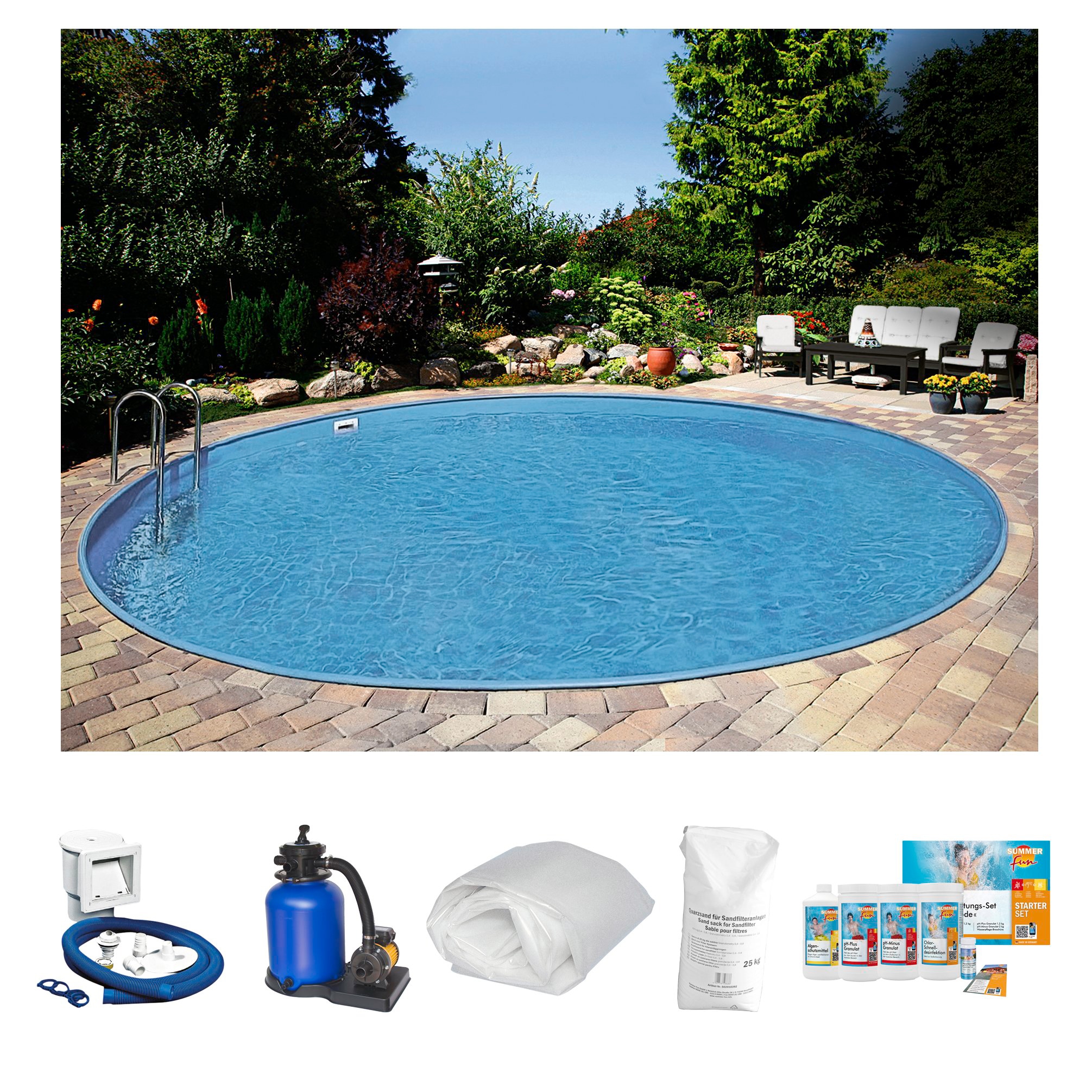 Rundpool CLEAR POOL "PREMIUM IBIZA", weiß, H:120cm Ø:420cm, Schwimmbecken, inkl. umfangreichem Zubehör in verschiedeneren Größen Image