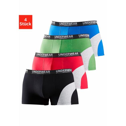 Boxer AUTHENTIC UNDERWEAR Gr. 6 (L), bunt (schwarz, rot, grün, blau) Herren Unterhosen mit kontrastfarbenen Einsatz