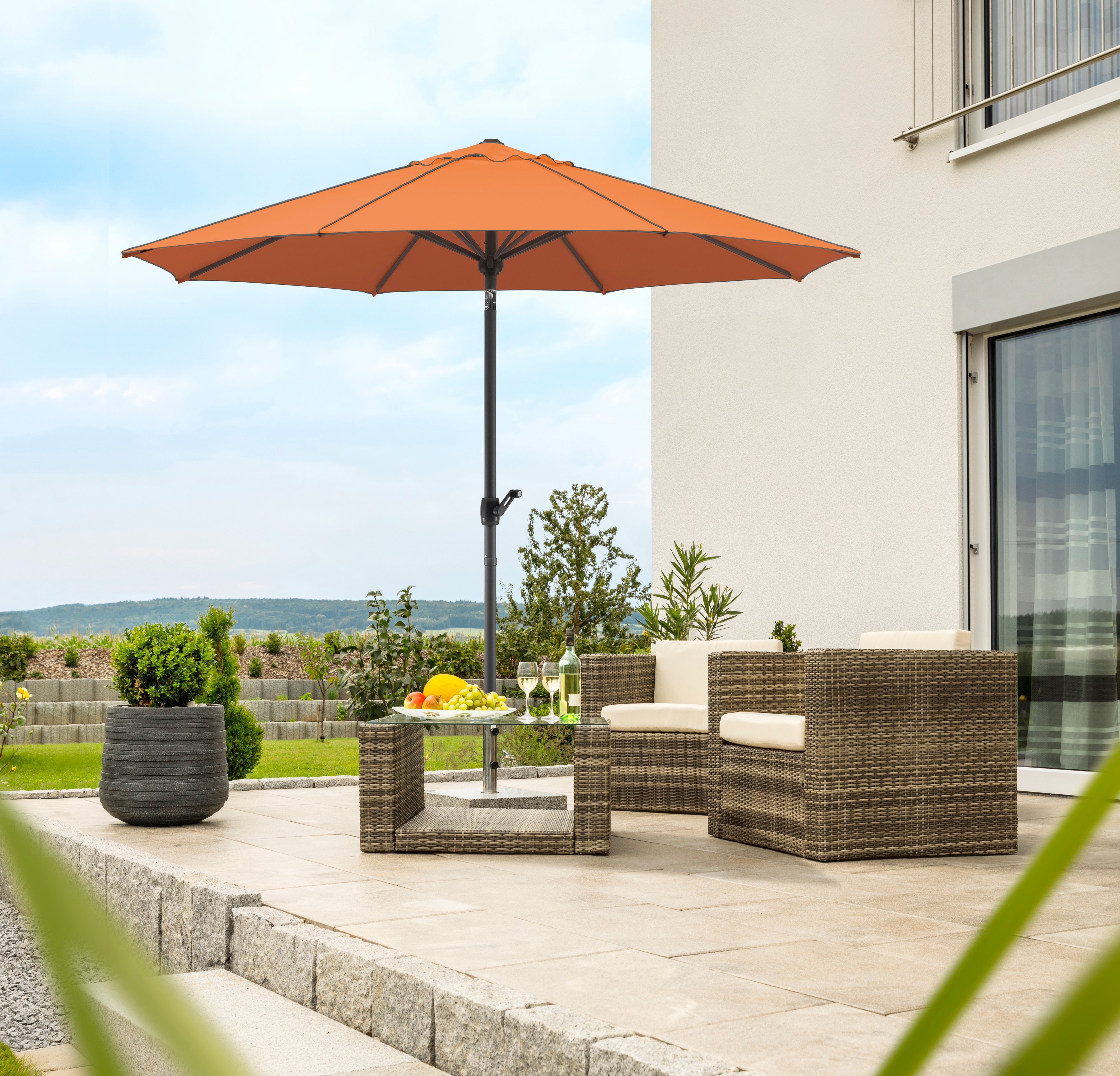 Sonnenschirm SCHNEIDER SCHIRME "Adria", orange (terracotta), Obermaterial: 100% Polyester, Standschirme, abknickbar, ohne Schirmständer