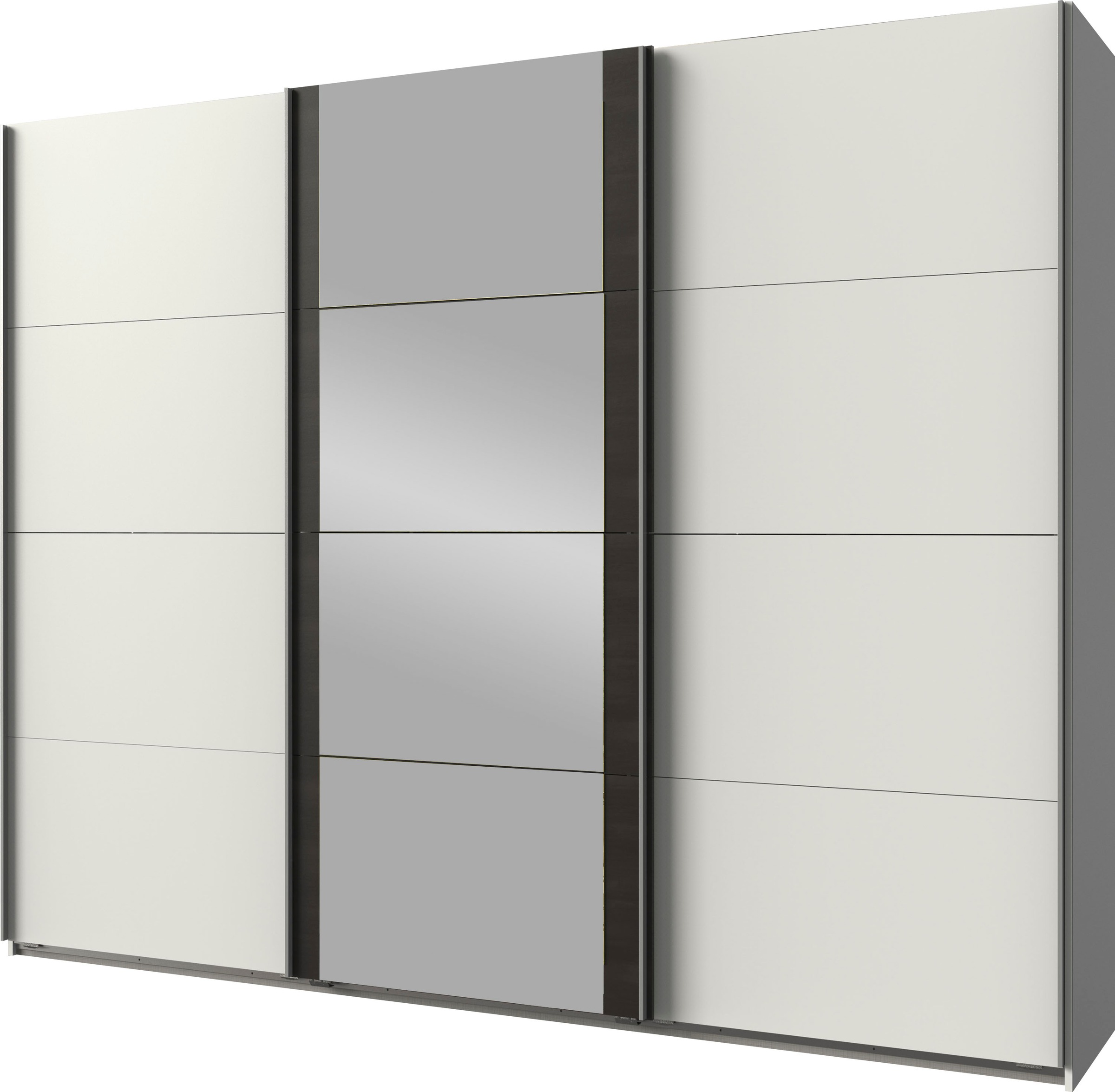 Schwebetürenschrank WIMEX "Bern Schiebetürenschrank TOPSELLER", weiß (weiß, raw steel, alu), B:225cm H:210cm T:64cm, Spanplatte, Schränke, Schwebetürenschrank, Schrank mit zusätzlicher Innenausstattung, Garderobe, Topseller