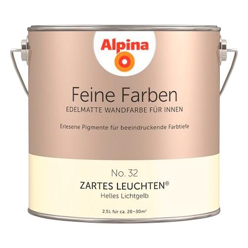 „ALPINA Wand- und Deckenfarbe „“Feine Farben No. 32 Zartes Leuchten““ Helles Lichtgelb, edelmatt, 2,5 Liter Gr. 2,5 l 2500 ml, gelb (helles lichtgelb) Wandfarbe bunt“