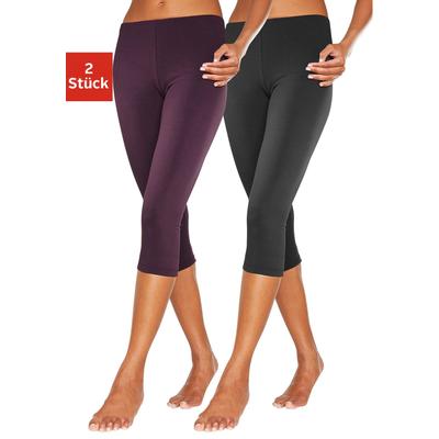 Caprileggings VIVANCE ACTIVE, Damen, Gr. 48/50, N-Gr, lila (1x beere, 1x schwarz), Single Jersey, Obermaterial: 95% Baumwolle, 5% Elasthan. Obermaterial Melange: 60% Baumwolle, 35% Polyester, 5% Elasthan, unifarben, Basic, eng 3/4-Länge, Hosen, mit... Image