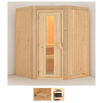 Sauna KARIBU "Larin", beige (naturbelassen), ohne Ofen, (ohne Ofen), Saunen, ohne Ofen