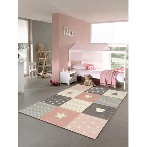"Kinderteppich MERINOS ""Pastel Kids 20339"" Teppiche Gr. B/L: 200 cm x 290 cm, 13 mm, 1 St., grau (grau, rosa) Kinder Kinderzimmerteppiche"
