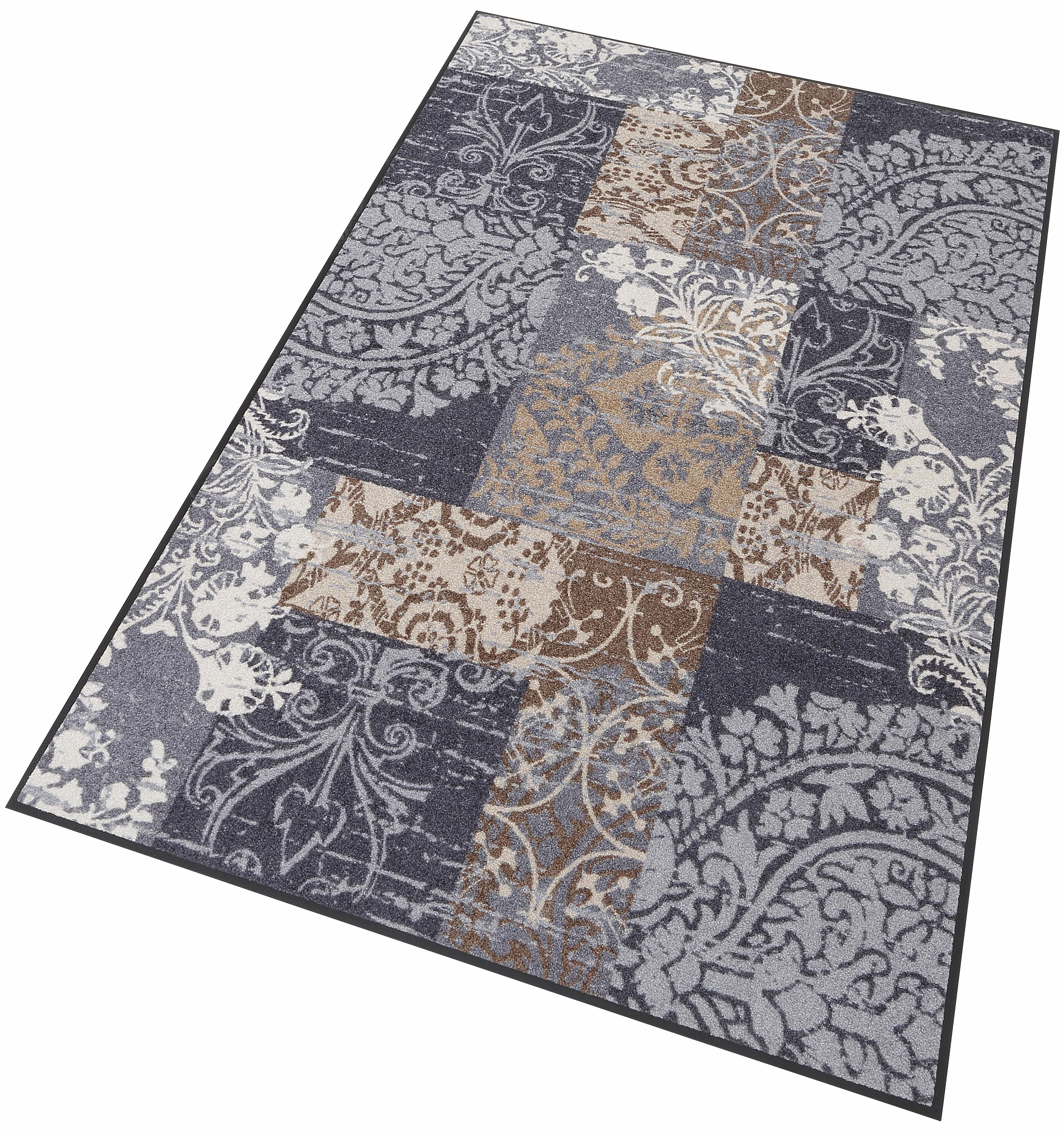 Läufer "Armonia" Gr. 18, beige (beige, grau), B:75cm H:7mm L:120cm, Kunstfaser, WASH+DRY BY KLEEN-TEX, Teppiche, Läufer, Schmutzfangläufer, Patchwork Design, Ornamente, rutschhemmend