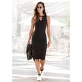 Midikleid BUFFALO, Damen, Gr. 38, N-Gr, schwarz, Jersey, Obermaterial: 95% Viskose, 5% Elasthan, unifarben, modisch, figurbetont kniebedeckend, V-Ausschnitt, ohne Ärmel, Kleider Partykleid, aus weicher Rippware mit Cut-Out am Ausschnitt,...