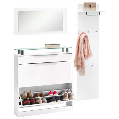 Garderoben-Set BORCHARDT MÖBEL "Oliva", weiß (weiß matt, weiß matt), Kastenmöbel-Sets, (3-tlg), mit stehendem Schuhschrank, Paneel und Spiegel Image