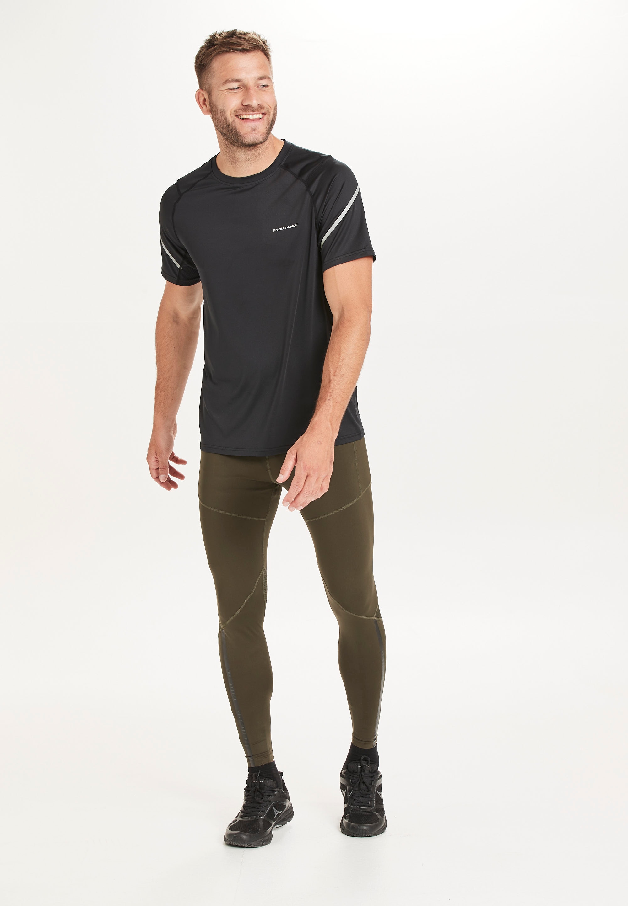 Funktionstights ENDURANCE "SAMIEN", Herren, Gr. XL, EURO-Größen, grün (olivgrün), 72% Nylon, 28% Elasthan, mehrfarbig, lang, Hosen, mit reflektierenden Elementen
