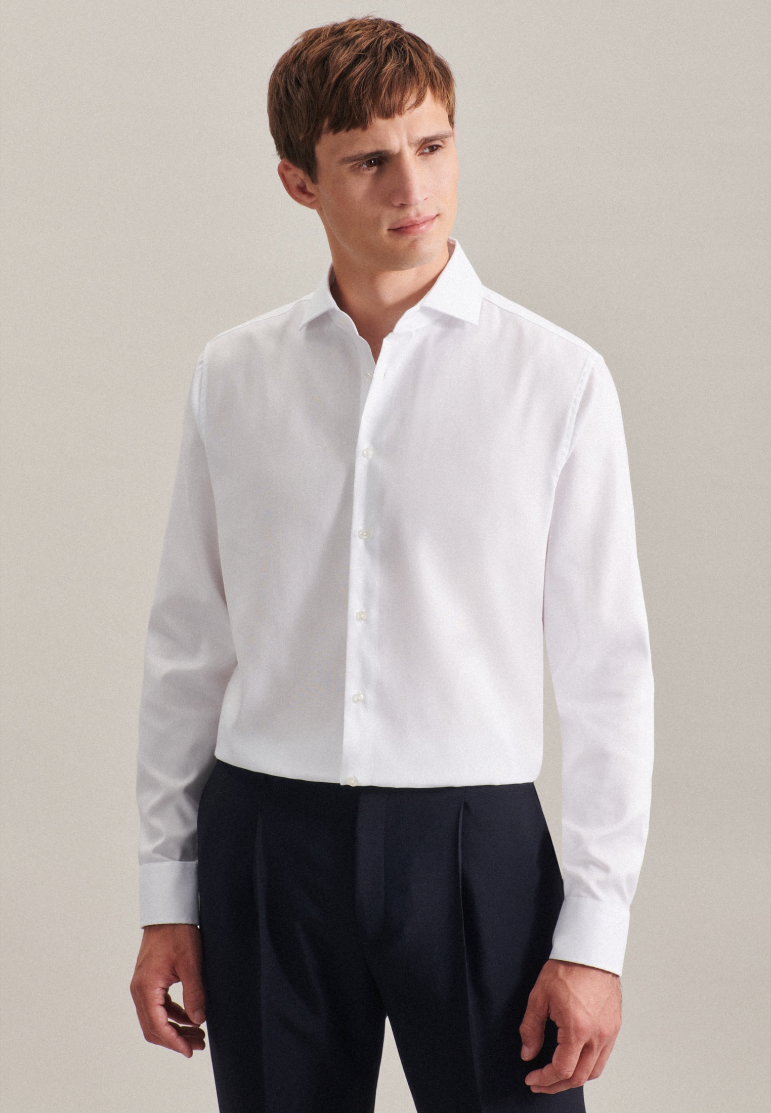 Businesshemd SEIDENSTICKER "Schwarze Rose", Herren, Gr. M (39), normale Ärmellängen, weiß, 100% Baumwolle, unifarben, tailored fit, 2-Knopf-Manschette, Hemden, Shaped Kentkragen