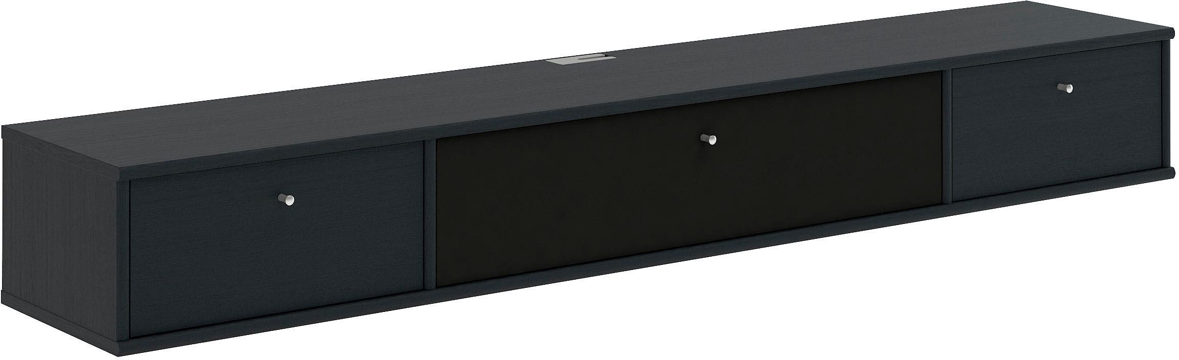 TV-Board HAMMEL FURNITURE "Mistral Fernsehschrank, Medienmöbel, Hängend", schwarz (schwarz gebeizt), B:177cm H:23cm T:32,5cm, Sideboards, TV-Board, mit Klappe mit Akustikstoff, Kabeldurchführung, Lowboard, B: 177 cm