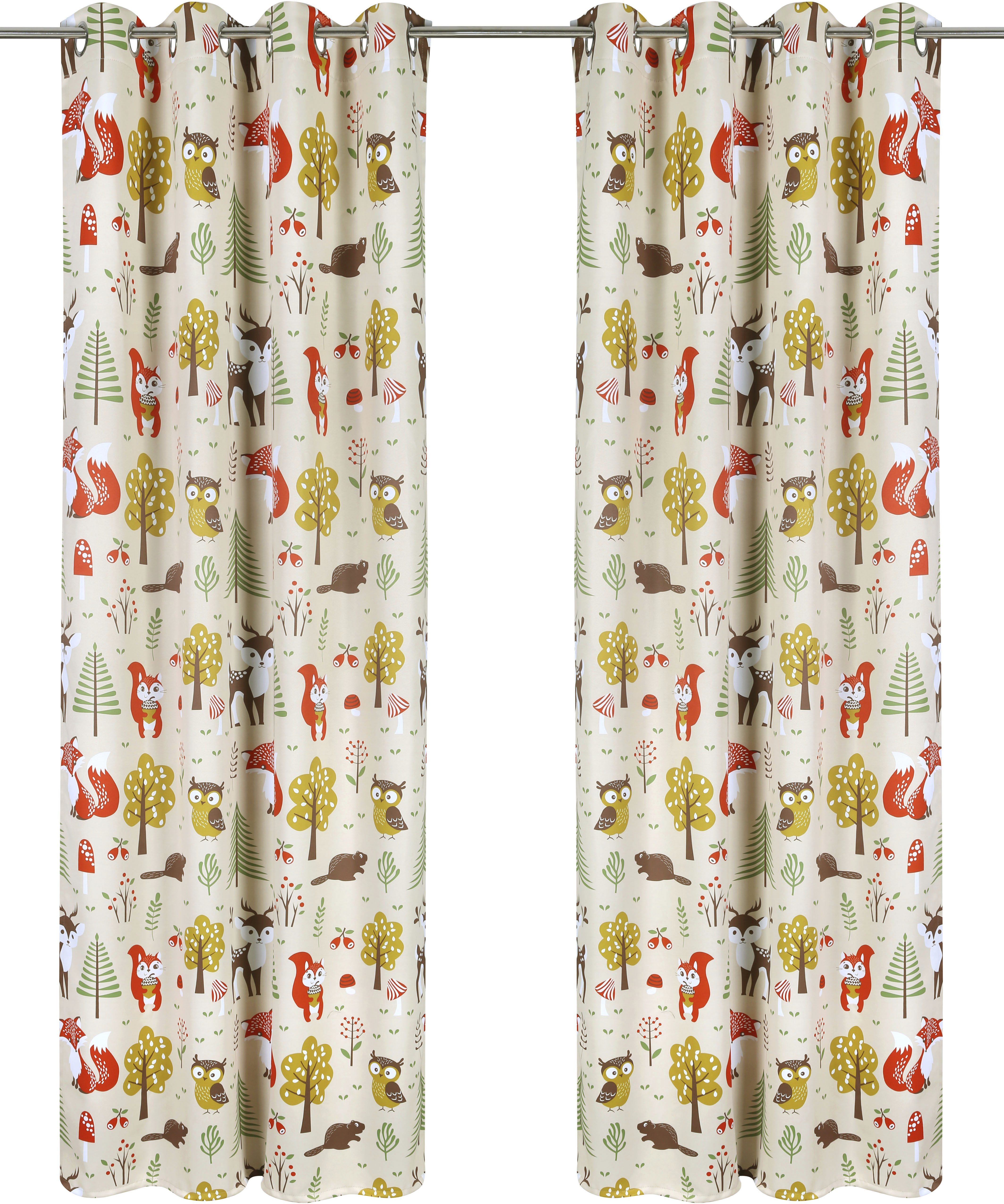 Verdunkelungsvorhang MY HOME "Waldtiere" Gr. 2, bunt (beige, bunt), B:130cm H:175cm, Polyester, Gardinen, bedruckte Kindergardine, blickdicht, verschiedene Größen