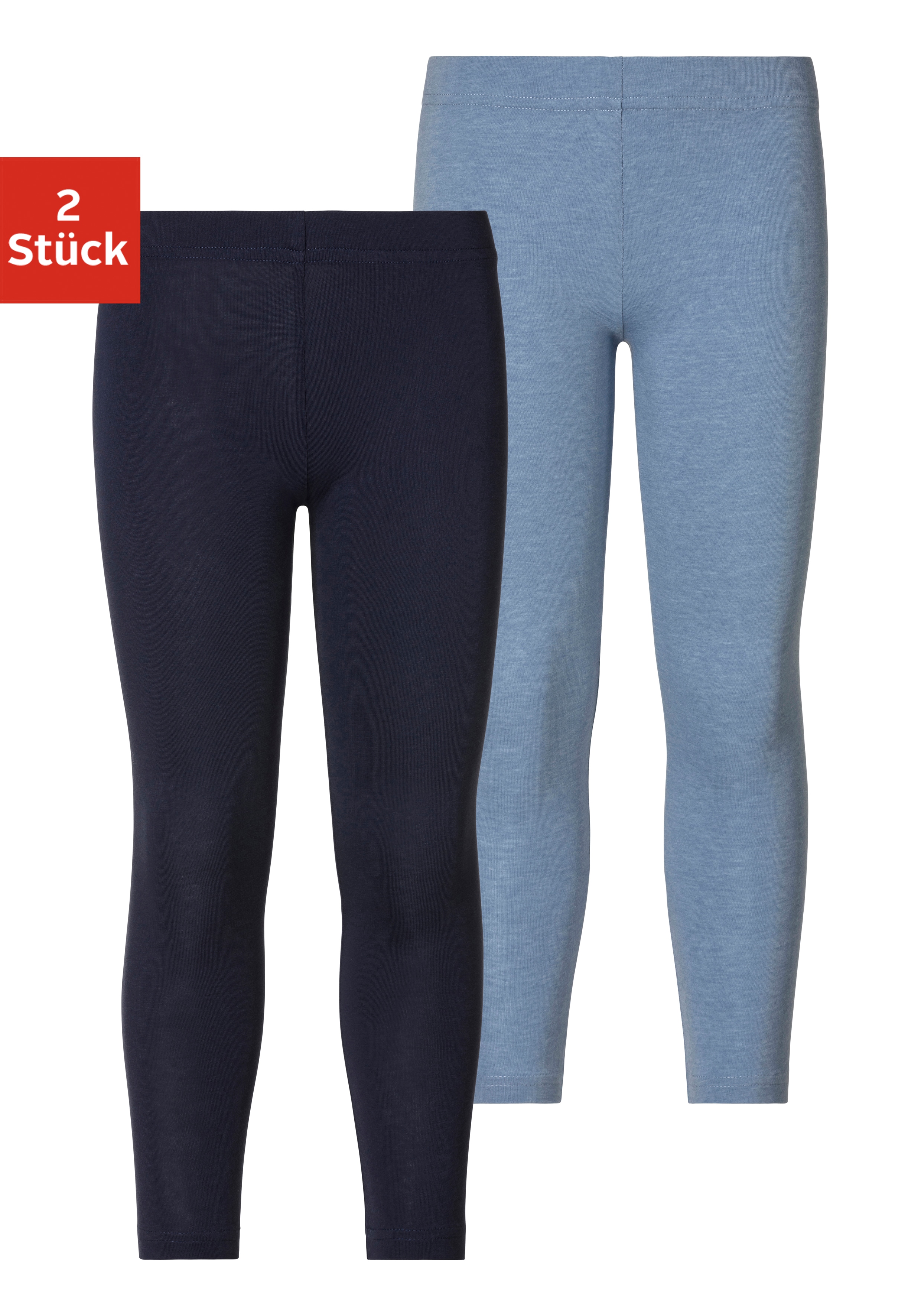 Leggings H.I.S, Kinder, Gr. 128/134, N-Gr, blau (marine), Single Jersey, Obermaterial: 95% Baumwolle, 5% Elasthan. Obermaterial 2: 60% Baumwolle, 35% Polyester, 5% Elasthan, unifarben, Basic, bequem lang, Hosen Leggings, Basic im Doppelpack Image