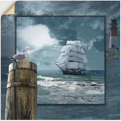 Wandbild ARTLAND "Maritime Collage mit Segelschiff", blau (farbe bild(er): blau), B:50cm H:50cm, Dekorfolie, Bilder, als Leinwandbild, Poster, Wandaufkleber in verschied. Größen Image