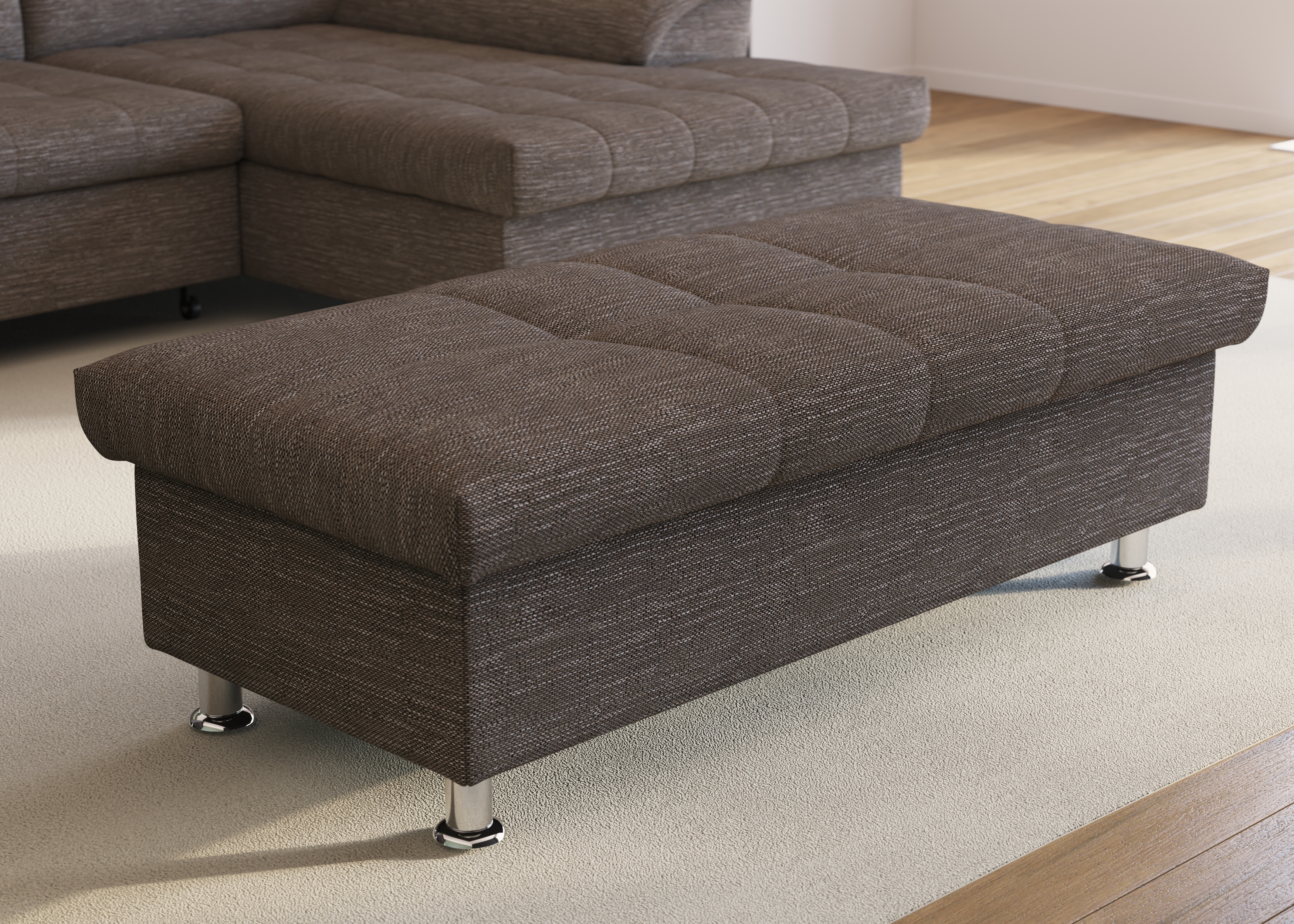 Hocker DOMO COLLECTION "Franzi", beige (beige, braun), B:136cm H:43cm T:64cm, 90% Polyester, 10% Acryl, Hocker, Hocker mit Stauraum Polsterhocker, inklusive Stauraum