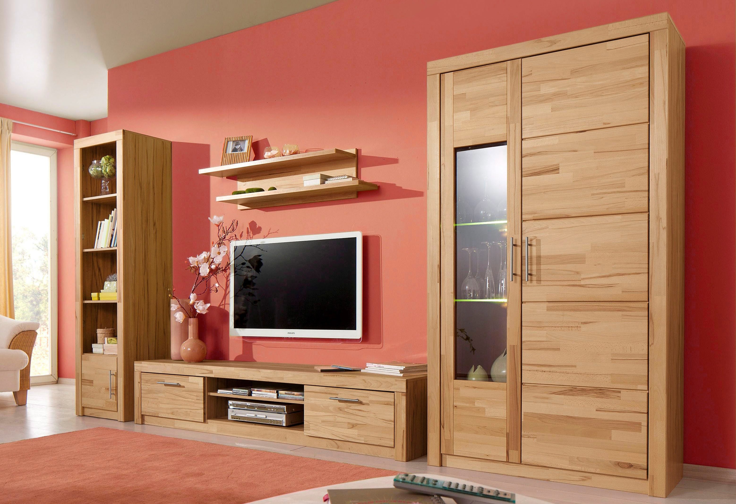 Wohnwand VOGL MÖBELFABRIK "Toronto", beige (kernbuche teilmassiv), Kastenmöbel-Sets