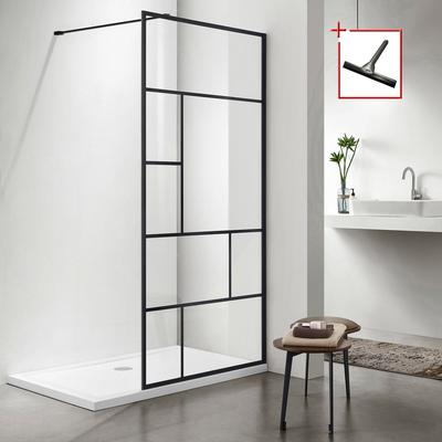 Walk-in-Dusche WELLTIME "Tetra", silber (schwarz), B:100cm H:190cm, Duschwände, Inklusive verstellbarem Wandarm