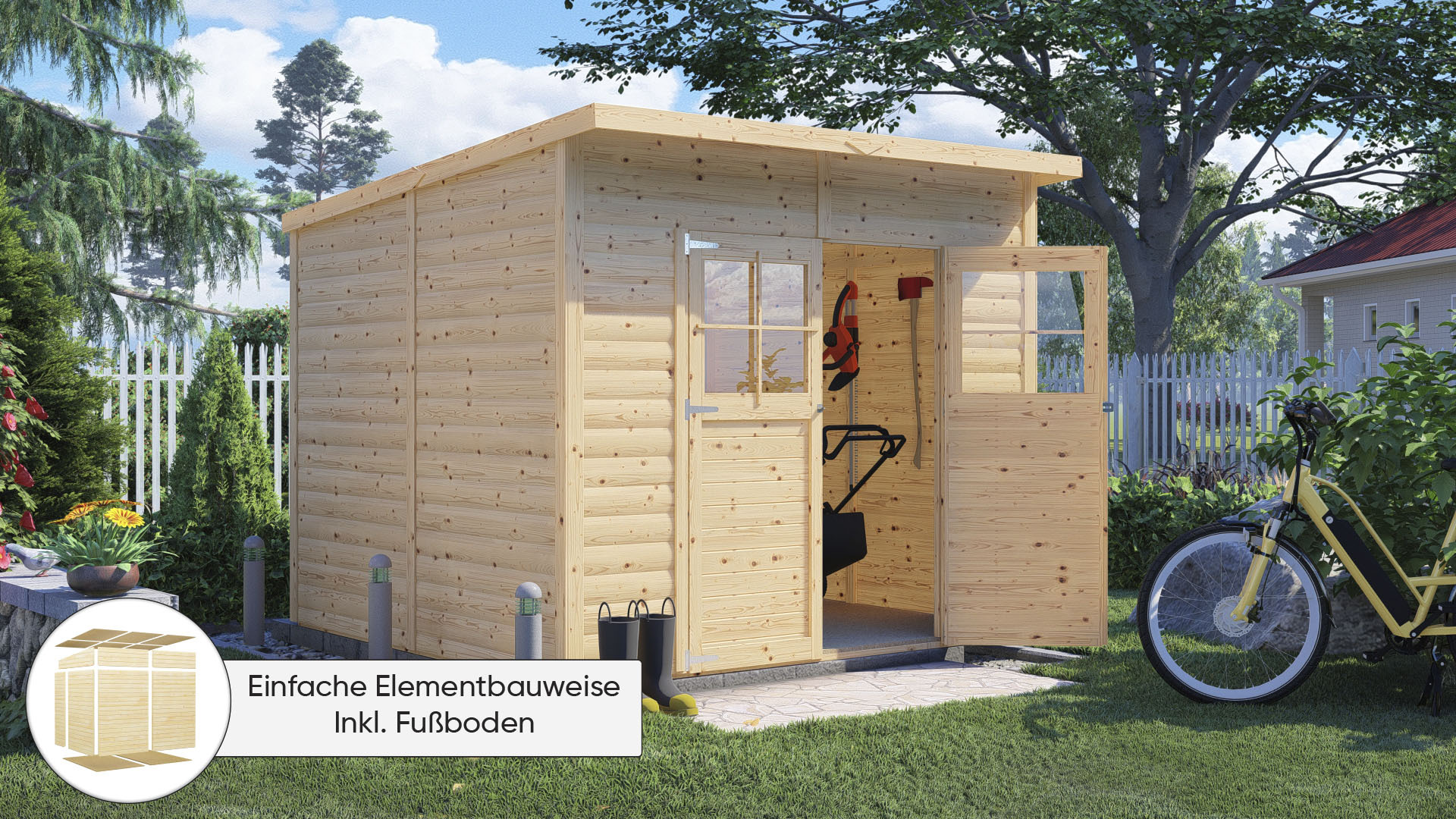 Gartenhaus BERTILO "Alster 4", beige (naturbelassen), Fußboden im Gartenhaus, ohne Dacheindeckung, Massivholz, Gartenhäuser, Gartenhaus