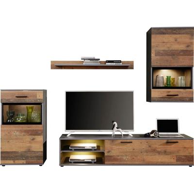 Wohnwand HOME AFFAIRE "Mansfield", grau (anthrazit matera, old woodfarben), B:246cm H:182cm T:37cm, Holzwerkstoff, Kastenmöbel-Sets Image