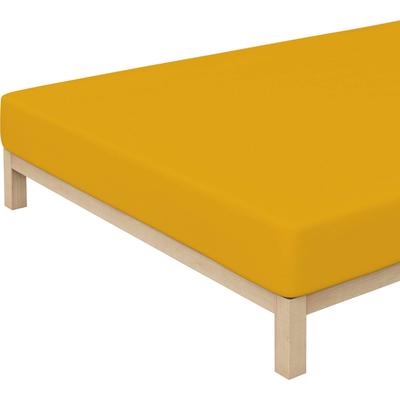 Spannbettlaken SCHLAFGUT "Premium", gelb (gelb deep), B:120-130cm L:200-220cm, Mako-Zwirn-Jersey, Obermaterial: 95% Baumwolle, 5% Elasthan, Laken, Zero Waste Verpackung, PREMIUM Qualität Image