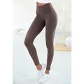 Leggings LASCANA, Damen, Gr. 48/50, N-Gr, grau (taupe), Single Jersey, Obermaterial: 95% Baumwolle, 5% Elasthan, unifarben, Basic, Basic lang, Hosen, mit breitem Bündchen
