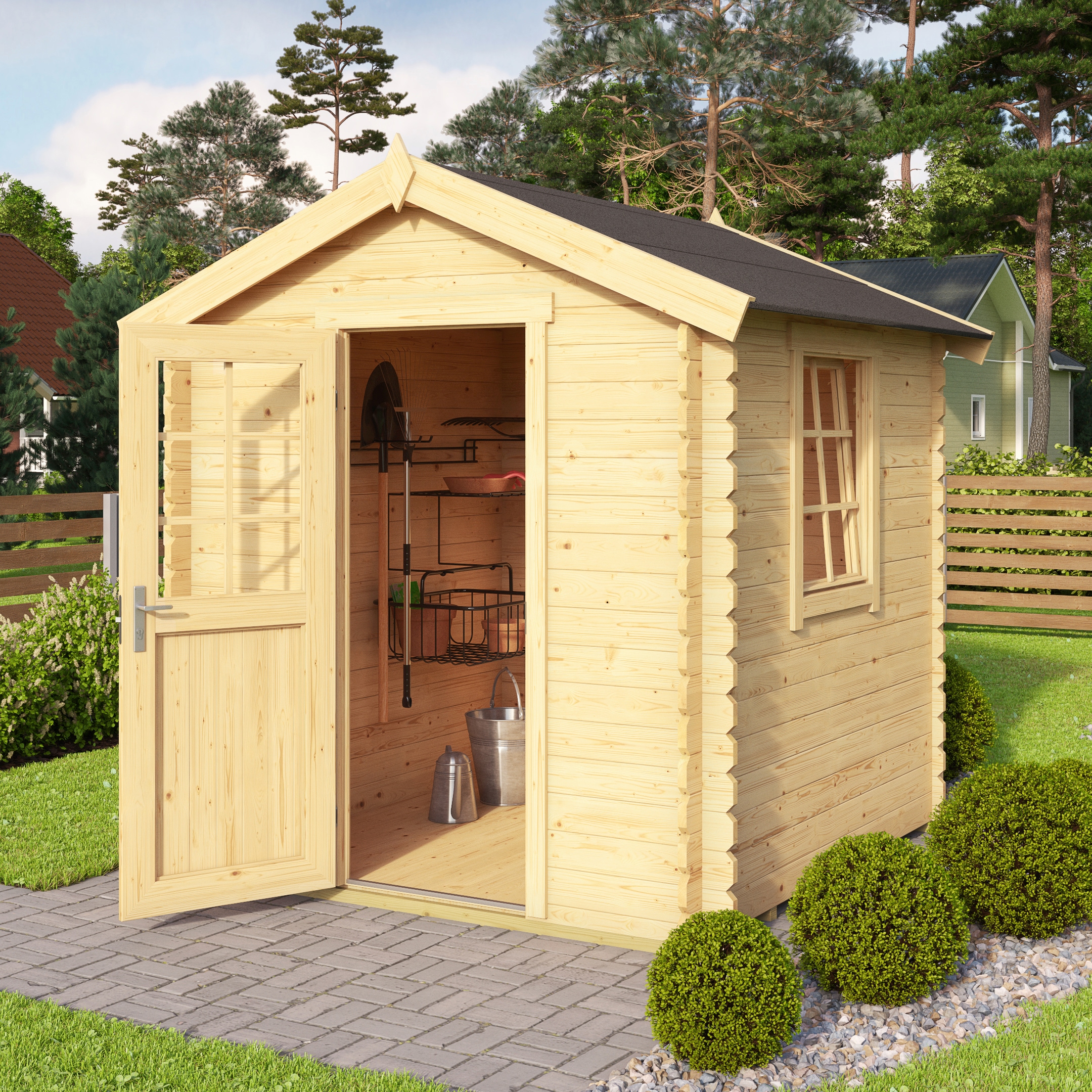 Gartenhaus LASITA MAJA "Mosel 1", beige (naturbelassen), Fußboden im Gartenhaus, ohne Dacheindeckung, Holzwerkstoff, Gartenhäuser Image
