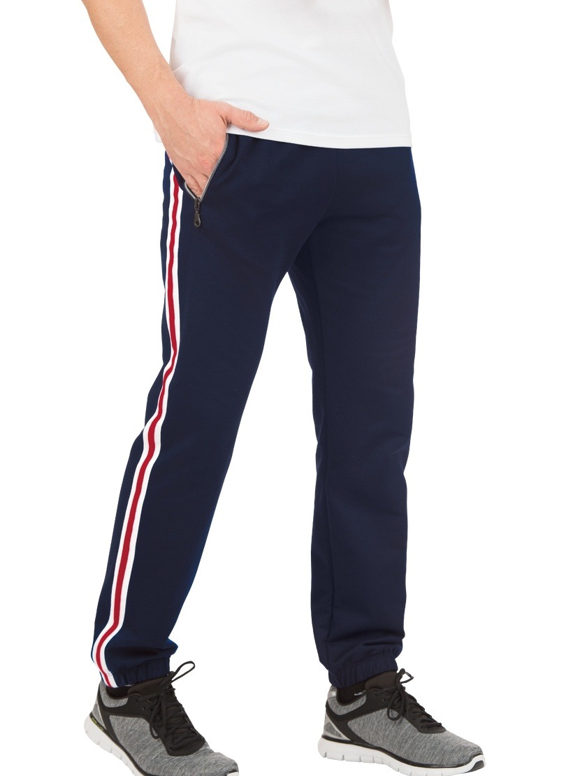 Sweathose TRIGEMA "TRIGEMA Jogginghose mit Seitenstreifen", Herren, Gr. L, US-Größen, blau (navy), 70% Baumwolle, 30% Polyester, Basic, Hosen Sweathose