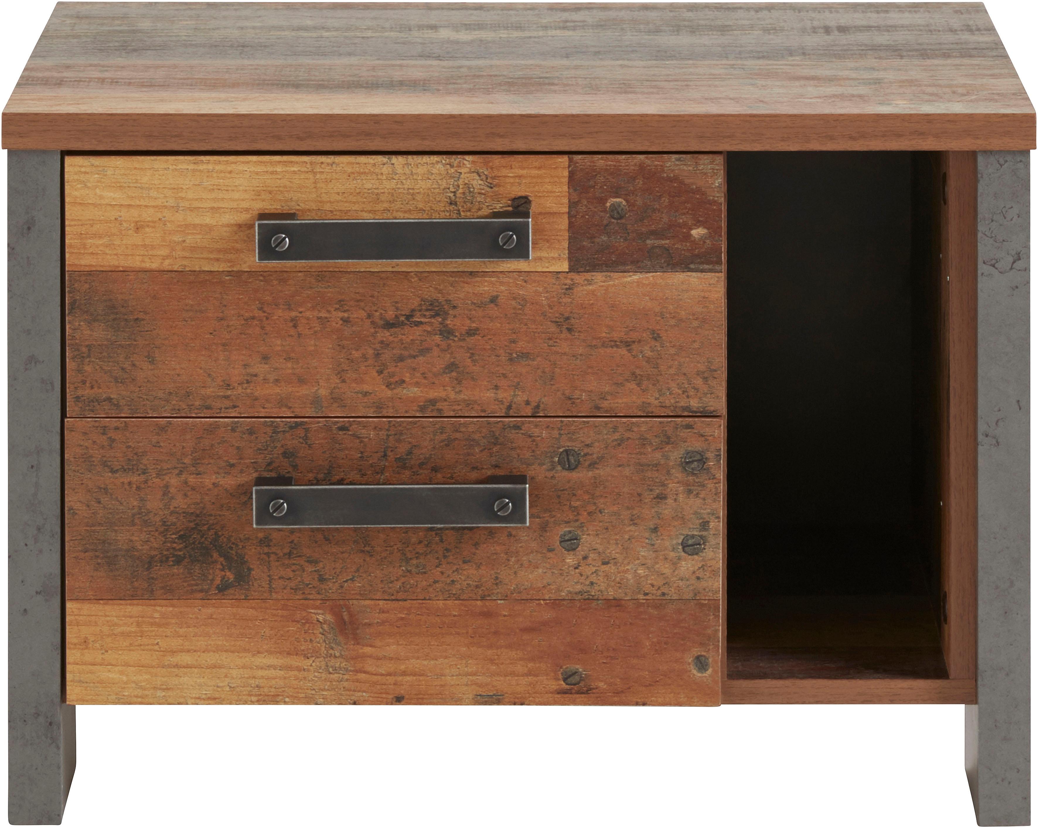 Nachtkonsole FORTE "Clif", grau (betonoptik dunkelgrau, old vintage wood), B:62cm H:42cm T:42cm, FSC-zertifizierter Holzwerkstoff, Sideboards, Nachtkonsole, mit 1 offenem Fach und 2 Schubkästen
