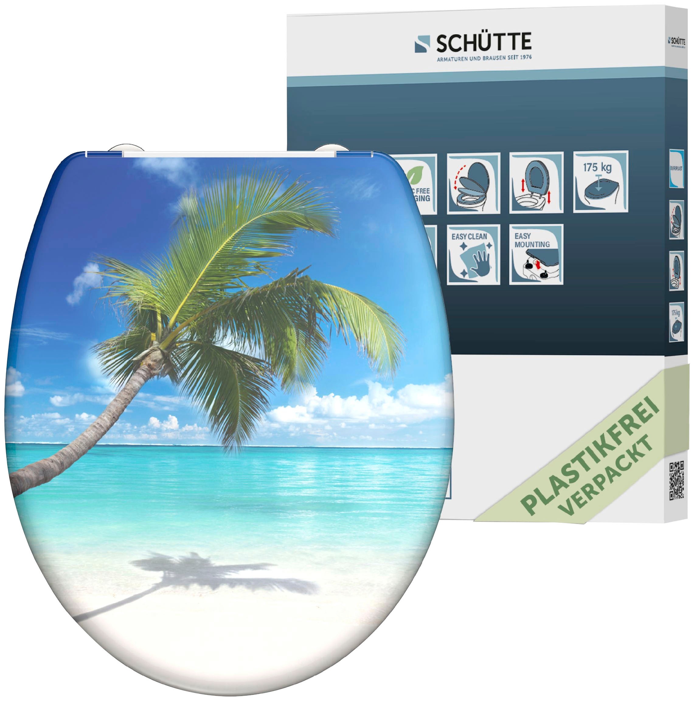 WC-Sitz SCHÜTTE "CARRIBEAN", bunt, B:375cm L:450cm, Duroplast, WC-Sitze, Duroplast, mit Absenkautomatik und Schnellverschluss