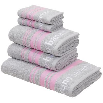 Handtuch Set BRUNO BANANI "Daniel, 1 Duschtuch 70x140, 2 Handtücher 50x100, 2 Gästetücher 30x50", grau (hellgrau), 5 tlg., Walkfrottee, Walkfrottee, Obermaterial: 100% Baumwolle, Handtuch-Sets, Streifen-Bordüre & Markenlogo, 100% Baumwolle Image