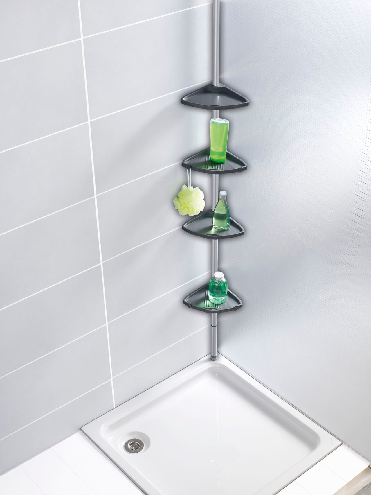 Duschablage WENKO "Teleskop Duschecke Compact", bunt (silberfarben, grau), B:26cm H:275cm T:20cm, Aluminium, Polystyrol, Regale, Duschablage