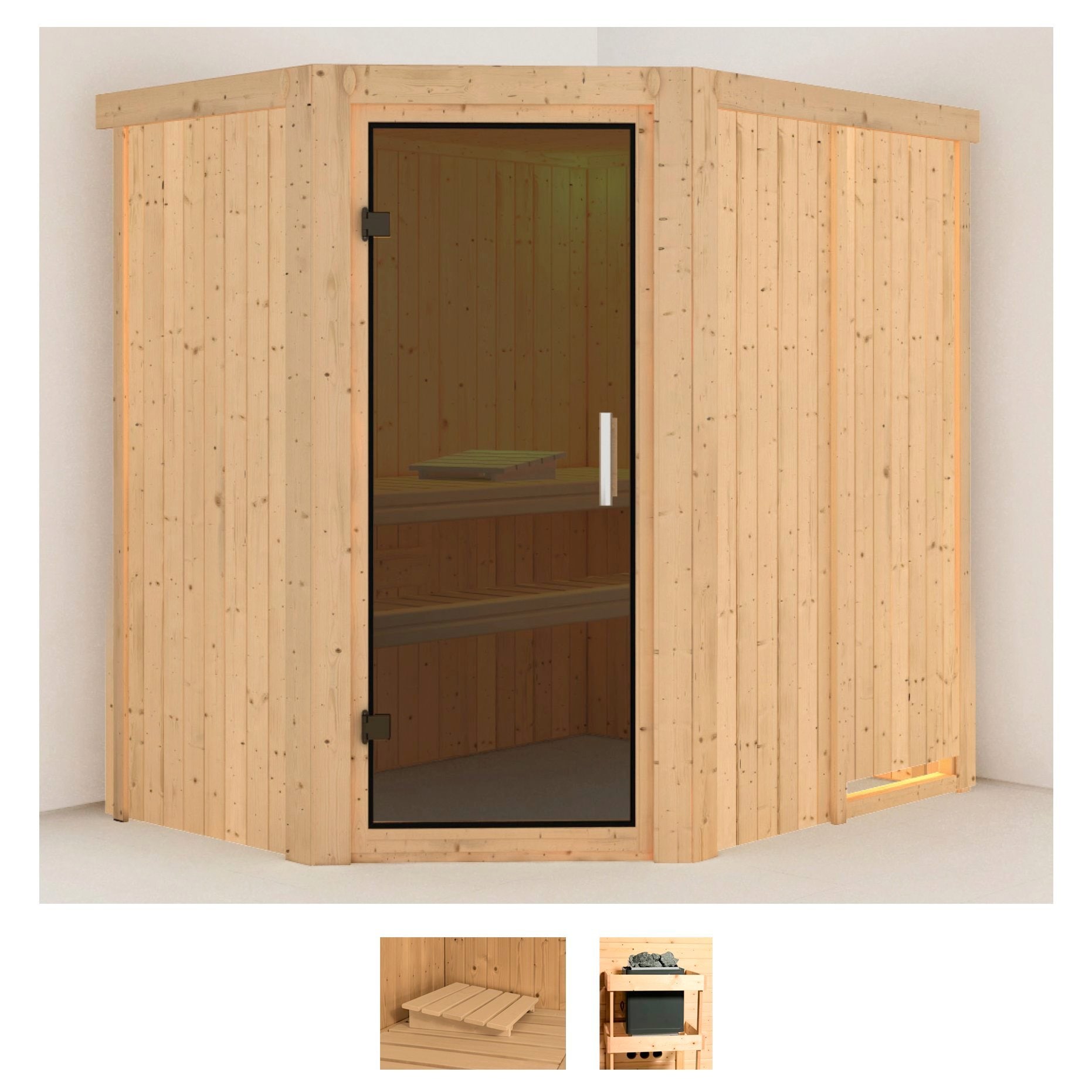 Sauna KARIBU "Swantje", beige (naturbelassen), ohne Ofen, (ohne Ofen), Saunen, ohne Ofen Image