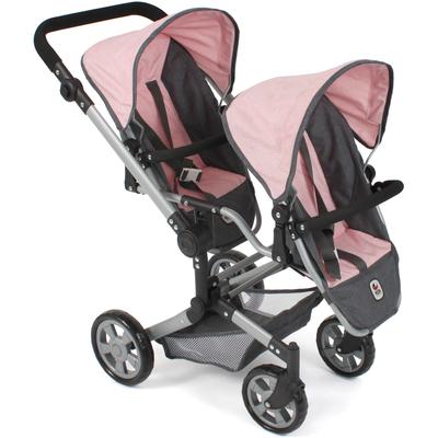 Puppen-Zwillingsbuggy CHIC2000 "Linus Duo, Grau-Rosa" Puppenwagen rosa (grau, rosa) Kinder Puppenwagen -trage