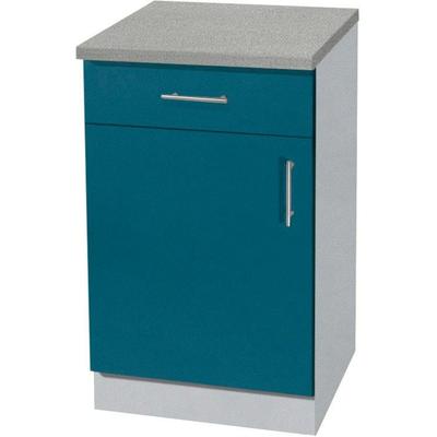 Unterschrank WIHO KÜCHEN "Kiel", blau (front: ozeanblau, korpus: steel grau, arbeitsplatte: canvas grau), B:40cm H:85cm T:50cm, Schränke, 40 cm breit, 50 cm tief Image