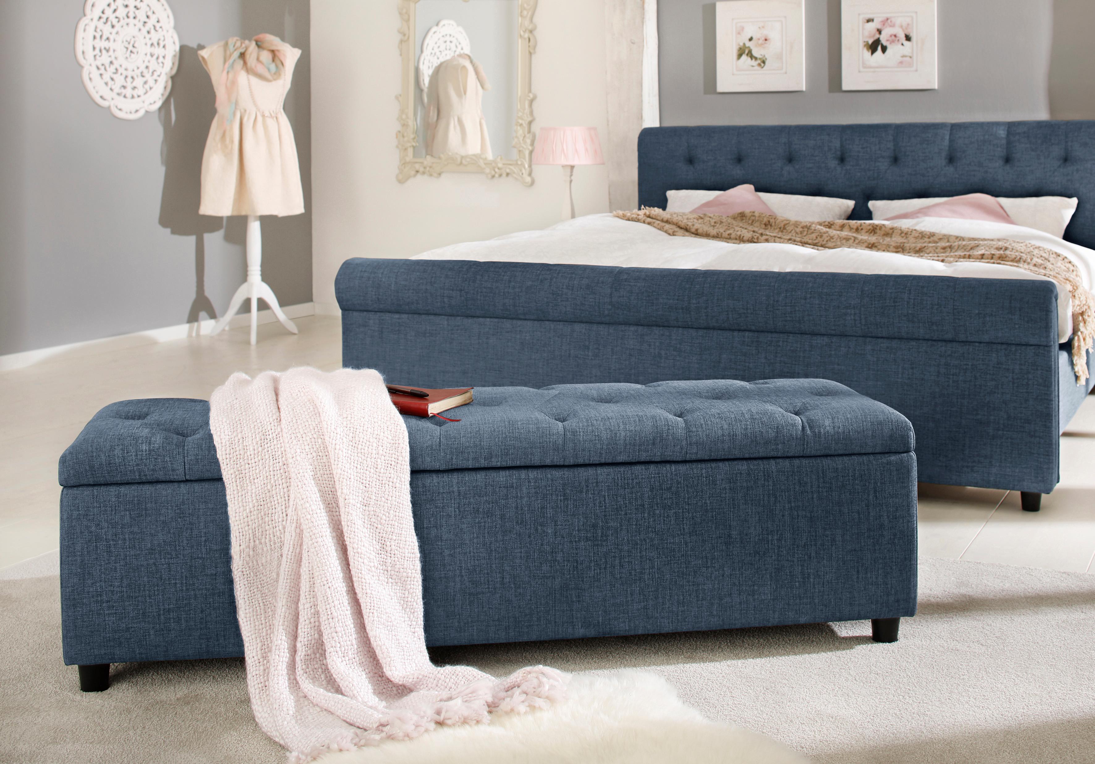 Polsterbank HOME AFFAIRE "Goronna", blau, B:140cm H:41,5cm T:40cm, FSC-zertifiziertes Massivholz, Sitzbänke, Polsterbank, in 5 Farben, Sitzhöhe 41,5 cm, als Garderobenbank geeignet