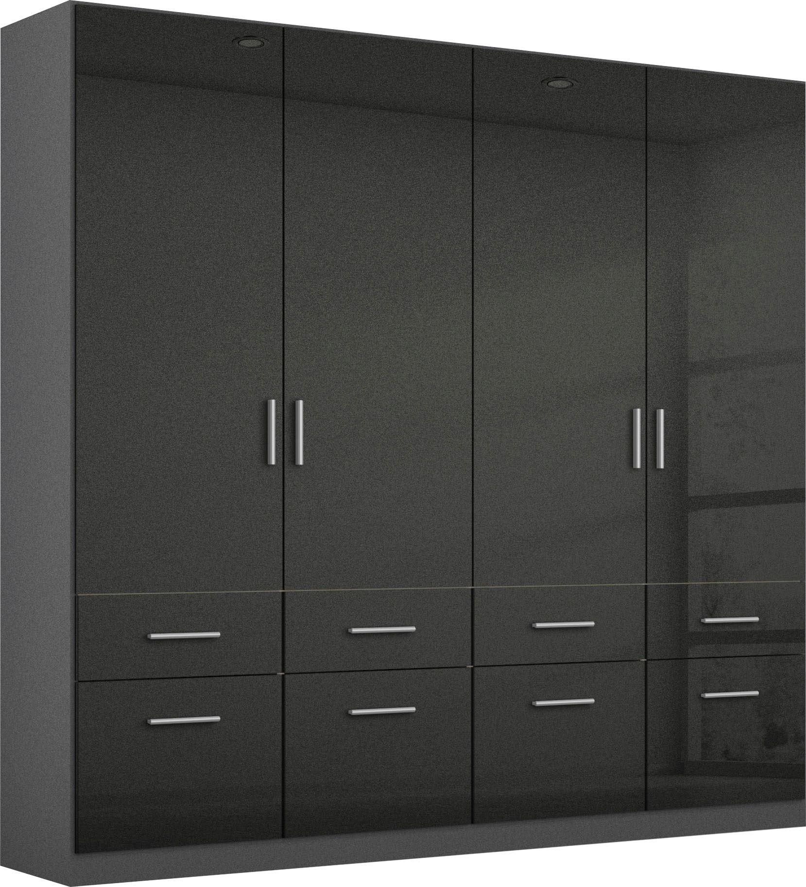 Drehtürenschrank RAUCH "Kleiderschrank Schrank Garderobe Schlafzimmerschrank CELLE", grau (graumetallic, hochglanz effektgrau, griffe alu), B:181cm H:197cm T:54cm, Holzwerkstoff, Schränke, Drehtürenschrank, in 4 Breiten und 2 Höhen, optional mit...