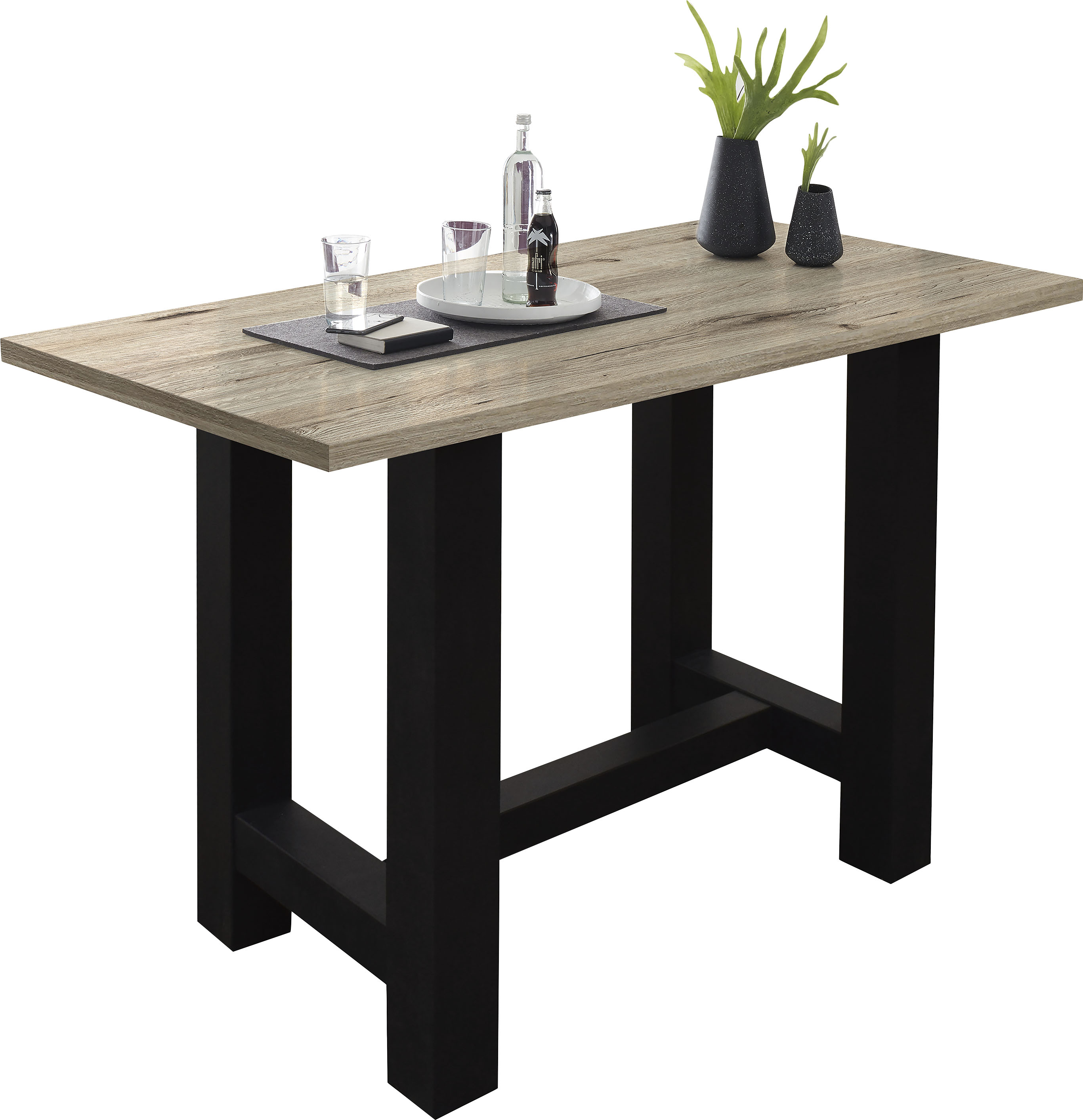 Bartisch MÄUSBACHER, schwarz (schwarzstahl, sandeichefarben, schwarzstahl), B:120cm H:105cm T:70cm, Tische, Bartisch, Gestell in U-Form (Breite 120, 140 oder 160 cm)