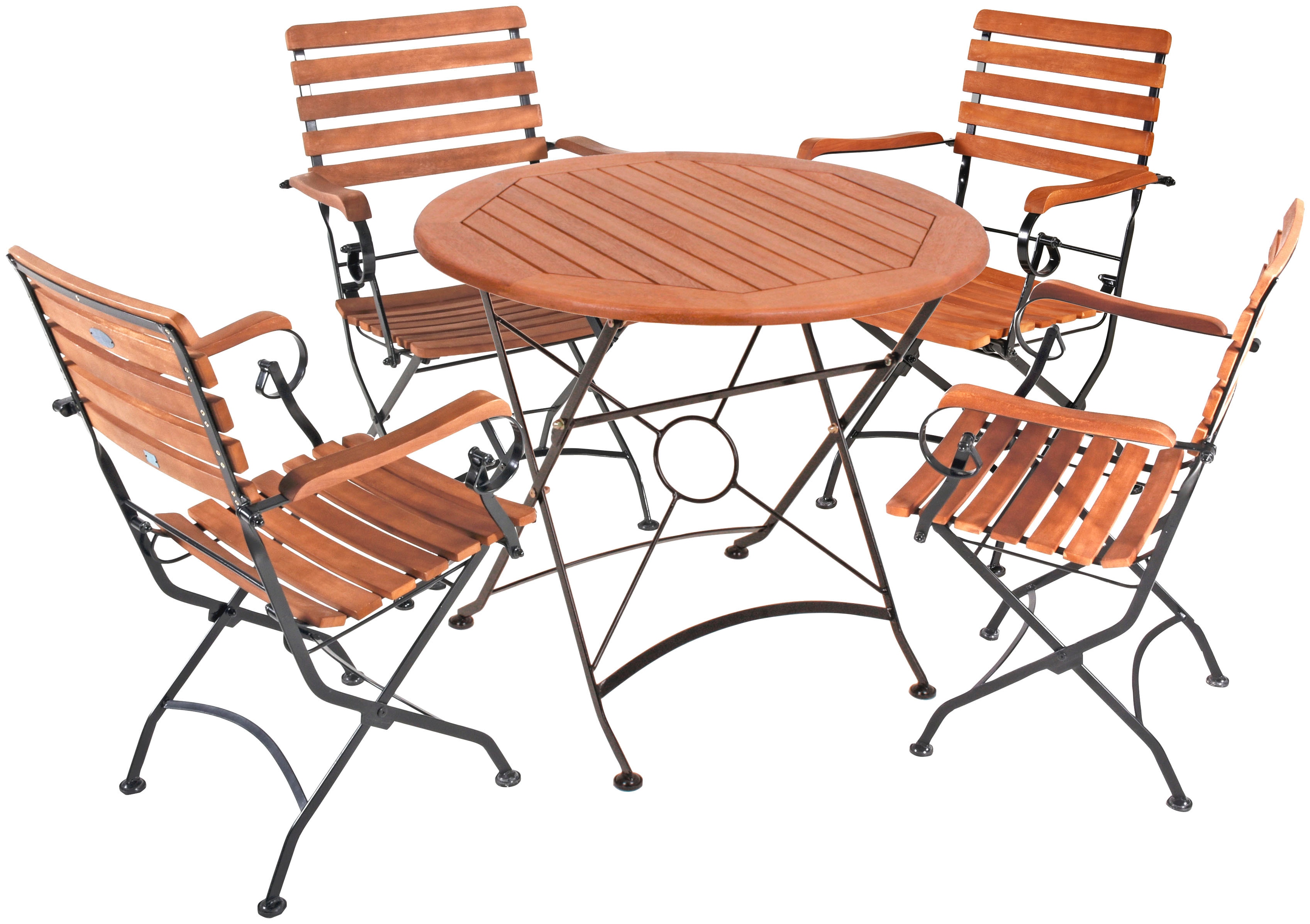Garten-Essgruppe GARDEN PLEASURE "WIEN Set", braun (braun, braun, schwarz), B:180cm H:89cm T:180cm, FSC-zertifiziertes Massivholz, Stahl, Sitzmöbel-Sets Image