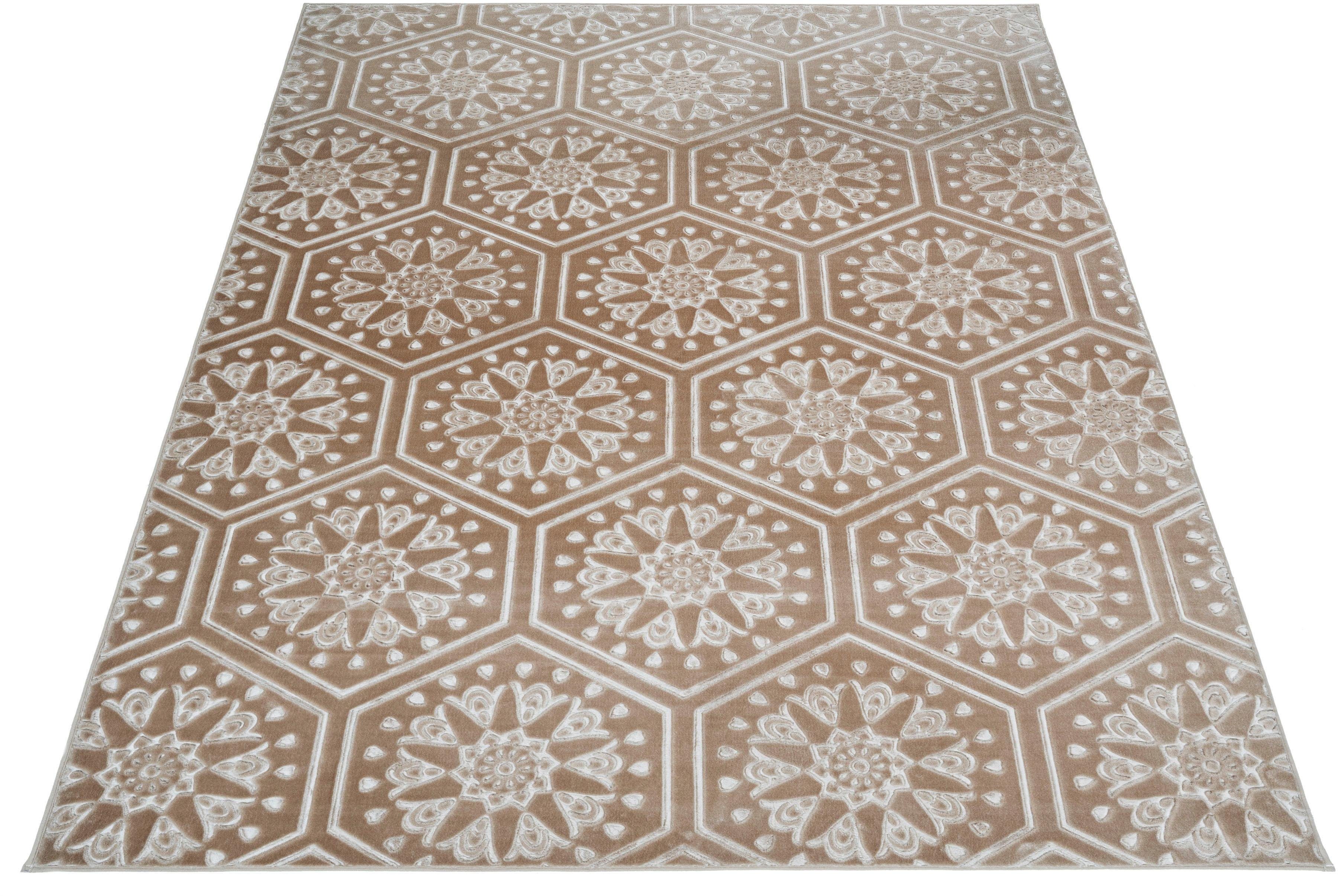 Teppich MY HOME "Stina" Gr. 4, grau (taupe), B:160cm H:7mm L:230cm, Kunstfaser, Teppiche, Hoch-Tief-Effekt, mit Muster, Teppiche Image