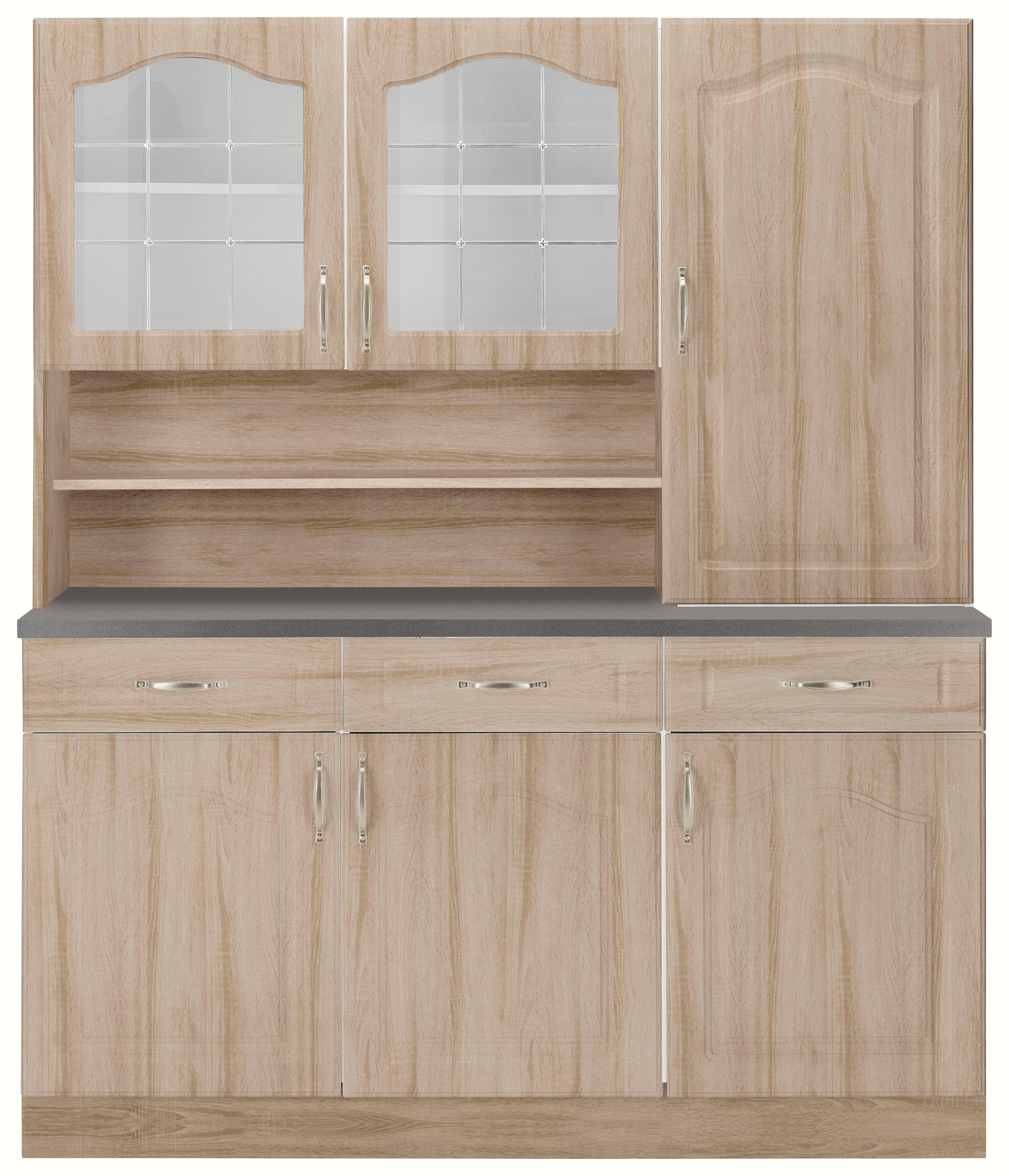 Küchenbuffet WIHO KÜCHEN "Linz", braun (front: landhaus eiche, korpus: sonoma eiche, arbeitsplatte: granit grau), B:150cm H:180cm T:50cm, Schränke, 150 cm breit, in Landhaus-Optik