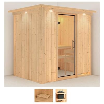 Sauna KARIBU "Finja", beige (naturbelassen), ohne Ofen, (ohne Ofen), Saunen, ohne Ofen