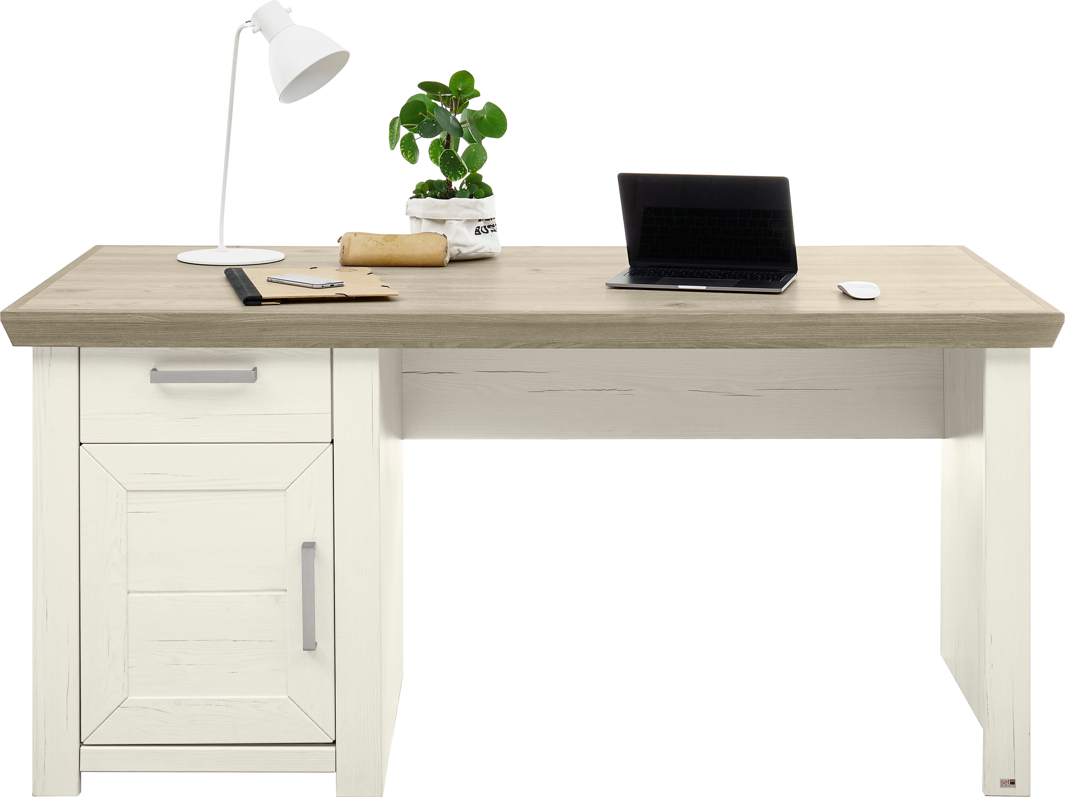 Schreibtisch "York", braun (eiche nelson, nachbildung, pino aurelio weiß, nachbildung, eiche nelson, nachbildung), B:165cm H:79,4cm T:80cm, SET ONE BY MUSTERRING, Tische, Schreibtisch, Breite 165 cm