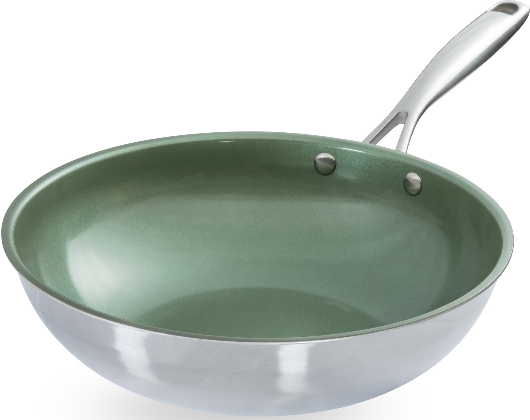 Wok JUST VEGAN "CeraVegan", grün (dunkelgrün, edelstahlfarben), B:29,5cm H:8cm L:51,5cm Ø:28cm, Pfannen, Wok, Pflanzliche Keramikbeschichtung, Induktion, Ø 28 cm