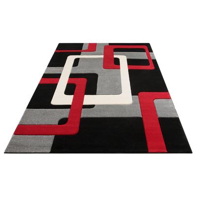 Teppich MY HOME "Maxim" Gr. 2, rot (rot, grau), B:70cm H:13mm L:140cm, Kunstfaser, Teppiche, Hoch-Tief-Effekt, Kurzflor, 3D-Design, Kundenliebling Image