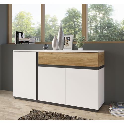 „Sideboard INOSIGN „“Novena““ Sideboards Gr. B/H/T: 154,8 cm x 87,6 cm x 40 cm, 1, bunt (alpinweiß, catania eiche, schwarz) Sideboards Breite 155 cm“