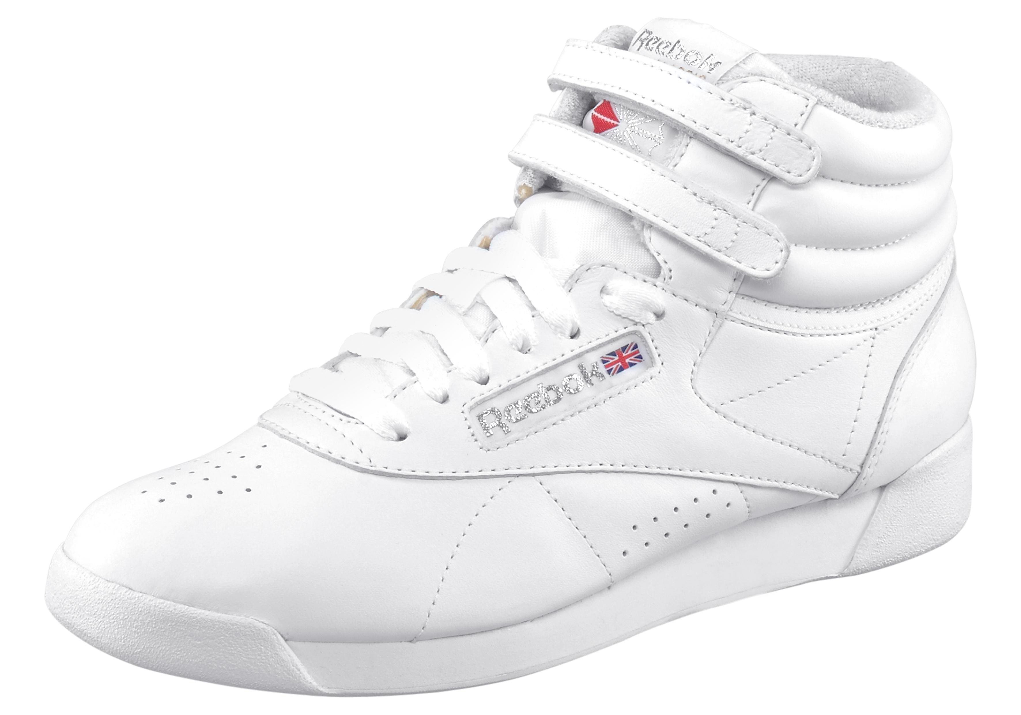 Sneaker REEBOK CLASSIC "Freestyle Hi", Damen, Gr. 37, weiß (int, weiß, silber), Leder, Schuhe Sneaker
